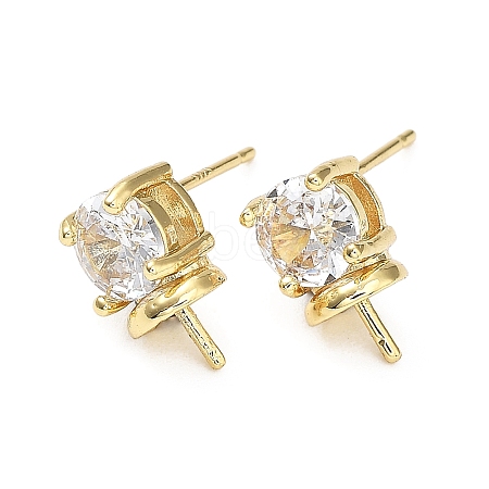 Brass Cubic Zirconia Stud Earring Findings ZIRC-Q204-05G-1