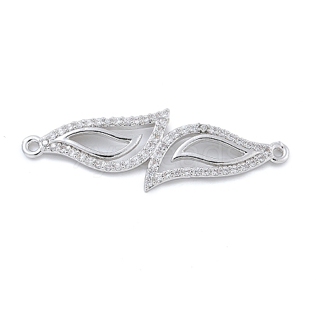 Rack Plating Brass Micro Pave Clear Cubic Zirconia Leaf Connector Charms KK-A234-081P-1