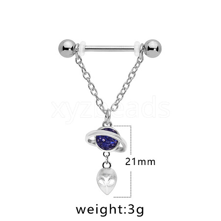 316L Surgical Stainless Steel Cubic Zirconia Planet Nipple Nail Rings WGC6B75-02-1