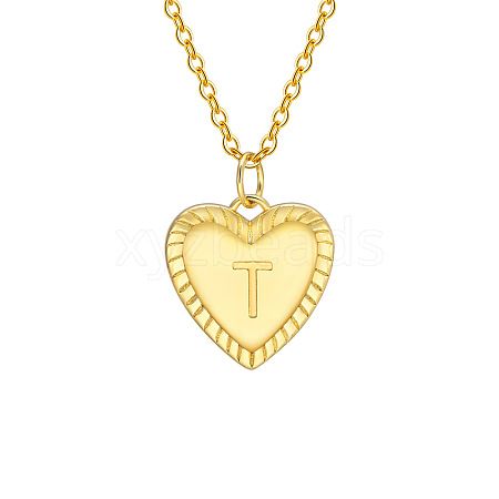 Golden Tone Brass Cable Chain Letter Heart Pendant Necklaces for Women PW-WG67FD6-20-1