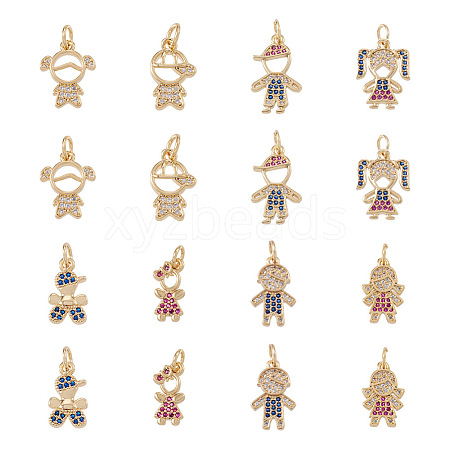 Fashewelry 16Pcs 8 Style Brass Micro Pave Mixed Color Cubic Zirconia Pendants ZIRC-FW0001-03-1