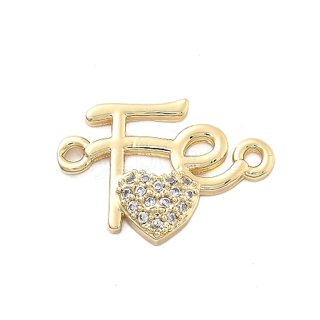 Rack Plating Brass Clear Cubic Zirconia Fe Heart Connector Charms KK-Q017-14G-1