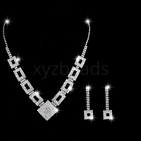 Rectangle Brass with Crystal Rhinestone Jewelry Sets WG47BDD-05-1