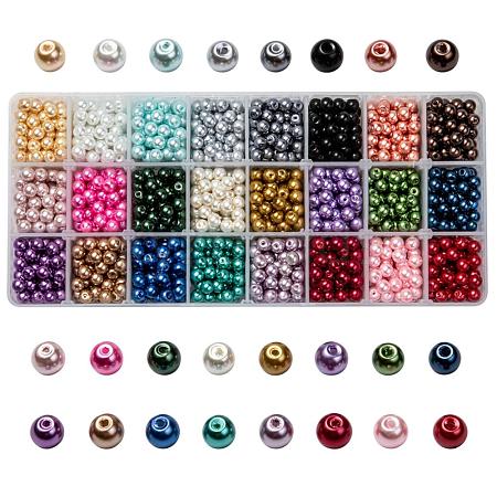 24 Colors Glass Pearl Beads HY-JP0004-6mm-03-1