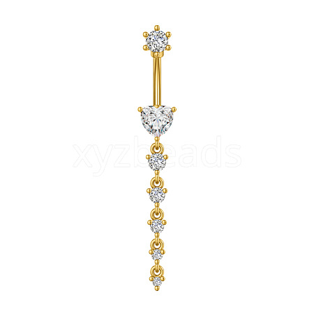 304 Stainless Steel Pave Clear Cubic Zirconia Curved Barbell Dangle Belly Rings FS-WG7A03F-12-1