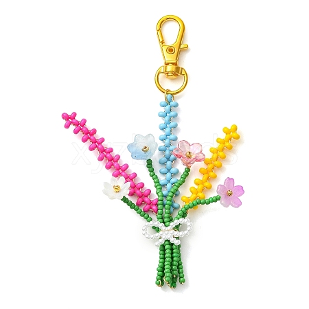 Copper Wire Wrapped Glass Seed Beads Bouquet Pendant Decorations HJEW-MZ00411-1