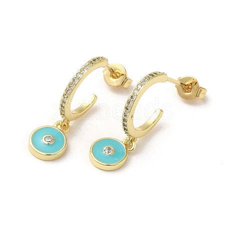 Ring & Evil Eye Real 18K Gold Plated Brass Stud Earrings EJEW-L268-037G-02-1