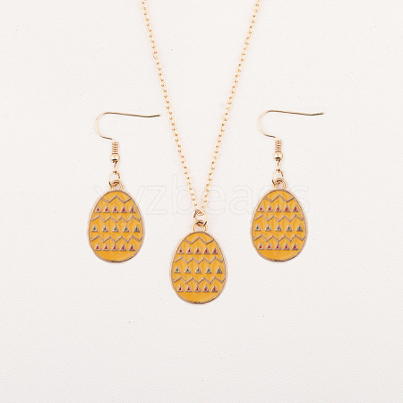 Easter Egg Alloy Enamel Pendant Necklace & Dangle Earrings Sets FS-WG38758-08-1