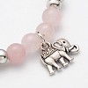 Natural Rose Quartz Beaded Elephant Charm Stretch Bracelets BJEW-JB01974-01-2