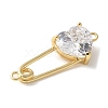 Brass Cubic Zirconia Heart Safety Pin Connector Charms KK-Q031-45G-3