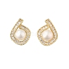 Brass Glass Stud Earrings EJEW-P302-03G-4