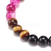 Natural Agate & Tiger Eye(Dyed & Heated) & Black Onyx Round Beaded Stretch Bracelet BJEW-JB08400-01-5