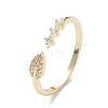 Clear Cubic Zirconia Leaf Open Cuff Ring RJEW-C056-03G-1