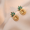 Pineapple Titanium Steel Rhinestone Pendant Necklace & Stud Earrings & Finger Ring Set WG65275-04-2