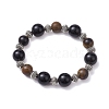 12mm Round Natural Black Onyx(Dyed & Heated) & 10mm Round Natural Tiger Eye & Alloy Beaded Stretch Bracelets for Women BJEW-JB10559-1