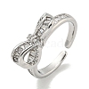 Bowknot Brass Micro Pave Cubic Zirconia Open Cuff Ring for Women RJEW-E296-03P-1