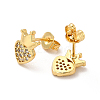 Rack Plating Brass Micro Pave Clear Cubic Zirconia Heart with Crown Ear Studs EJEW-F301-03-3