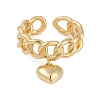 Brass Heart Charm Open Cuff Ring KK-D080-09G-1