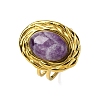 Oval Natural Amethyst Finger Rings RJEW-M063-01G-16-2