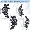 Gorgecraft 4 Pairs 2 Style Polyester Embroidery Flower Lace Appliques DIY-GF0009-08-2
