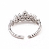 Clear Cubic Zirconia Crown Open Cuff Ring RJEW-B028-22P-3