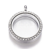 Flat Round Alloy Rhinestone Magnetic Locket Pendants LS-PALLOY-WH0069-01-P-1