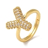 Rack Plating Letter Brass Micro Pave Clear Cubic Zirconia Adjustable Rings for Women KK-S391-03G-Y-2