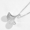 Rhodium Plated 925 Sterling Silver Ginkgo Leaf Pendant Necklace STER-BB71192-A-5