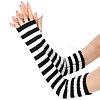 Stripe Acrylic Fibers Knitting Long Fingerless Gloves PW-WG9BE2E-01-1