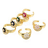 Cubic Zirconia Moon with Flower Open Cuff Ring RJEW-N037-039-1