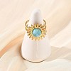 Natural Larimar Cabochons & Stainless Steel Cuff Open Rings RJEW-JR01090-01-2