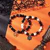 2Pcs 2 Styles 8mm Round Dyed Natural Black Agate & Synthetic Turquoise Beaded Stretch Bracelets BJEW-JB10564-2