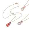 3Pcs 3 Colors Glass Teardrop Pendant Necklaces NJEW-MZ00066-2