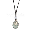 Oval with Flower Natural Green Aventurine Pendants Necklaces NJEW-JN04817-1