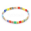 Bohemian Rainbow Glass Flat Double-Hole Bead Striped Women's Stretch Bracelets for Women QS8192-2-1