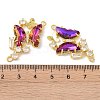 Brass Pave Medium Violet Red & Clear Cubic Zirconia Connector Charms KK-P273-09G-3