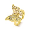 Butterfly Brass Micro Pave Cubic Zirconia Open Cuff Rings for Women RJEW-U003-26A-G-1