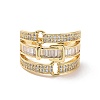 Cubic Zirconia Belt Buckle Shape Open Cuff Ring RJEW-P035-04G-01-2