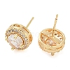 Rack Plating Flat Round Brass Clear Cubic Zirconia Stud Earrings EJEW-M090-19G-03-2