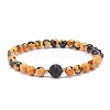 Natural Fire Crackle Agate & Lava Rock Stretch Bracelet BJEW-JB08362-01-1