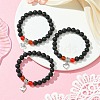 Natural Lava Rock Round & Carnelian Beads Stretch Braclets for Women BJEW-JB11472-1