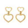 304 Stainless Steel Double Heart Dangle Stud Earrings for Women EJEW-N016-015LG-1