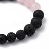 Natural Rose Quartz & Lava Rock Beaded Stretch Bracelets BJEW-JB05415-02-3