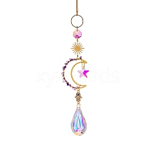 Glass & Brass Moon Star Pendant Decorations HJEW-PW0002-06D