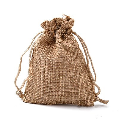 Polyester Imitation Burlap Packing Pouches Drawstring Bags ABAG-R005-9x7-M-1