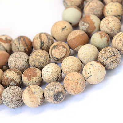 Frosted Natural Picture Jasper Round Bead Strands X-G-E334-6mm-26-1