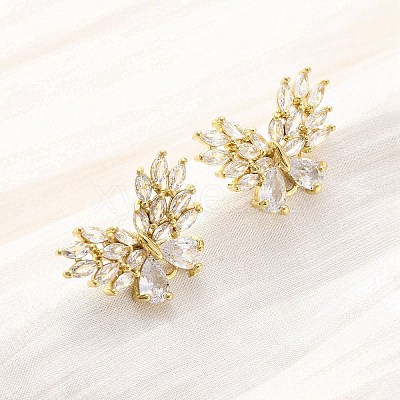 Brass Micro Pave Cubic Zirconia Stud Earrings Findings EJEW-F373-04G-1