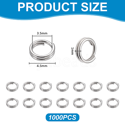 1000Pcs 304 Stainless Steel Split Rings STAS-UN0064-15-1