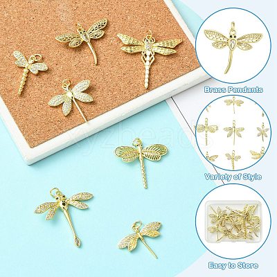 9Pcs 9 Styles Brass with Cubic Zirconia Pendants KK-CJ0003-33-1