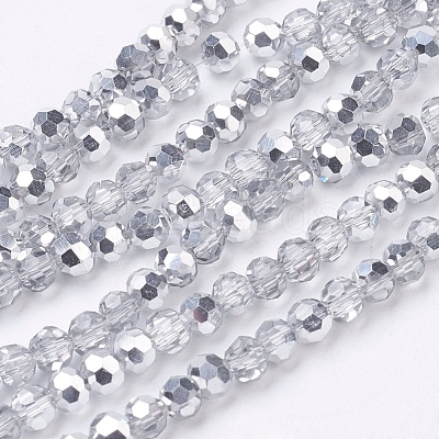 Faceted(32 Facets) Round Half Plated Electroplate Glass Beads Strands X-EGLA-J042-4mm-H02-1